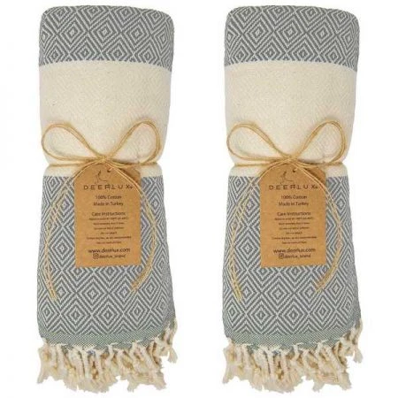Deerlux 100% Cotton Turkish Bath Towel, 40 x 70 Diamond Peshtemal, Gray, PK 2