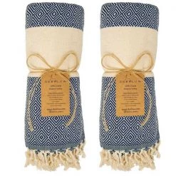 100% Cotton Turkish Bath Towel, 40 x 70 Diamond Peshtemal, Navy, PK 2