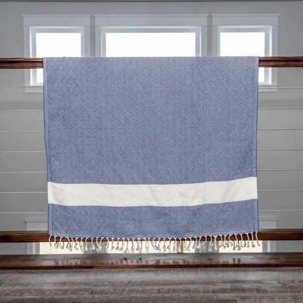 100% Cotton Turkish Bath Towel, 40 x 70 Diamond Peshtemal, Navy, PK 2
