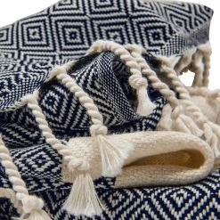 100% Cotton Turkish Bath Towel, 40 x 70 Diamond Peshtemal, Navy, PK 2