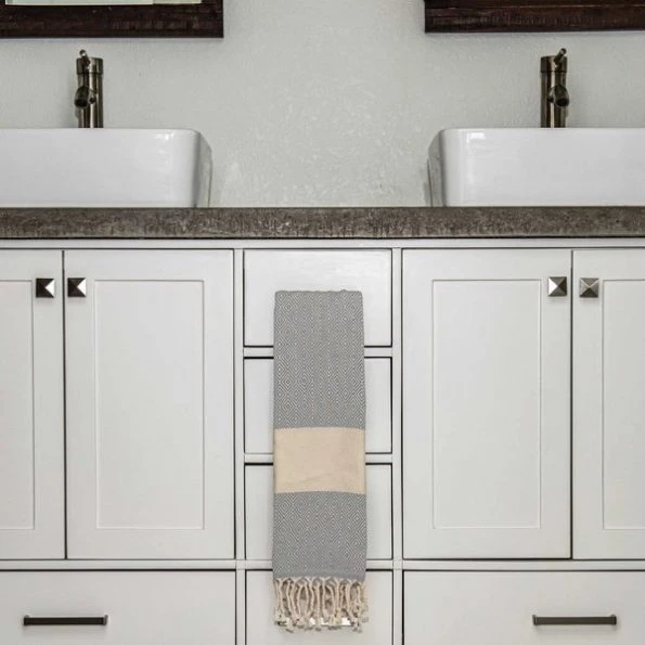 100% Cotton Turkish Hand Towels, 18 x 40 Diamond Peshtemal Kitchen and Bath Towels, Gray, PK 4