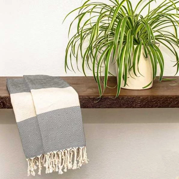 100% Cotton Turkish Hand Towels, 18 x 40 Diamond Peshtemal Kitchen and Bath Towels, Gray, PK 4