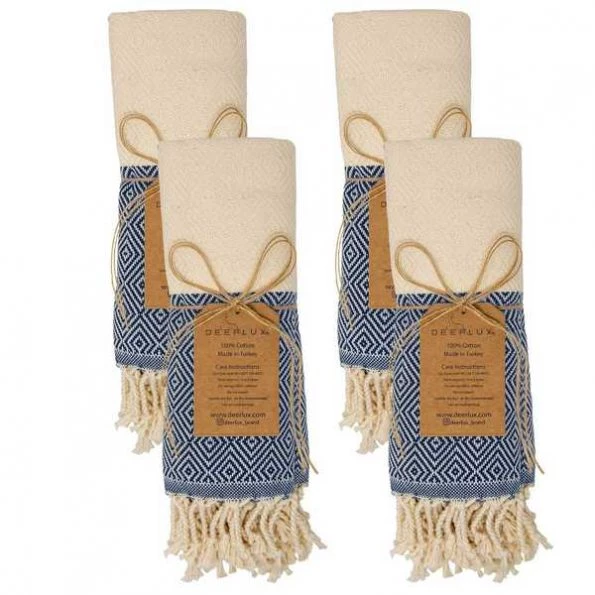 Deerlux 100% Cotton Turkish Hand Towels, 18 x 40 Diamond Peshtemal Kitchen and Bath Towels, Navy, PK 4 1 100% Cotton Turkish Hand Towels, 18 x 40 Diamond Peshtemal Kitchen and Bath Towels, Navy, PK 4
