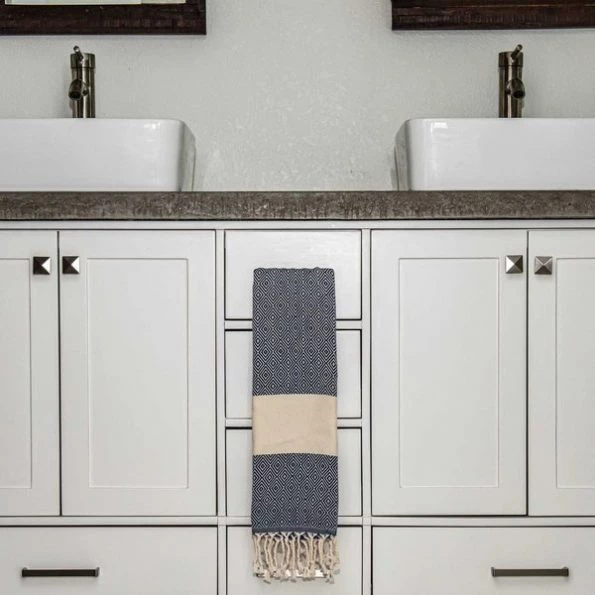 100% Cotton Turkish Hand Towels, 18 x 40 Diamond Peshtemal Kitchen and Bath Towels, Navy, PK 4