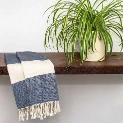 Deerlux 100% Cotton Turkish Hand Towels, 18 x 40 Diamond Peshtemal Kitchen and Bath Towels, Navy, PK 4 7 100% Cotton Turkish Hand Towels, 18 x 40 Diamond Peshtemal Kitchen and Bath Towels, Navy, PK 4