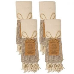 100% Cotton Turkish Hand Towels, 18 x 40 Diamond Peshtemal Kitchen and Bath Towels, Beige, PK 4