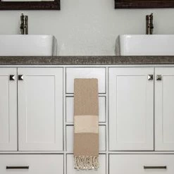 100% Cotton Turkish Hand Towels, 18 x 40 Diamond Peshtemal Kitchen and Bath Towels, Beige, PK 4