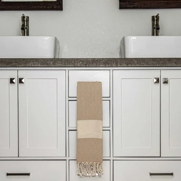 100% Cotton Turkish Hand Towels, 18 x 40 Diamond Peshtemal Kitchen and Bath Towels, Beige, PK 4