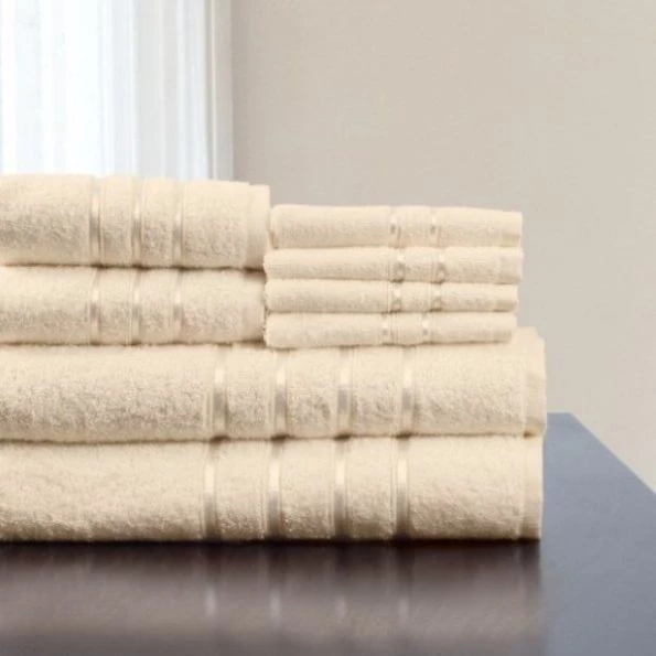 Hastings Home 8 Piece 100 Percent Cotton Plush Bath Towel Set – Bone