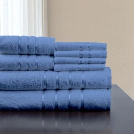 Hastings Home 8 Piece 100 Percent Cotton Plush Bath Towel Set - Blue