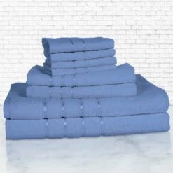 Hastings Home 8 Piece 100 Percent Cotton Plush Bath Towel Set – Blue