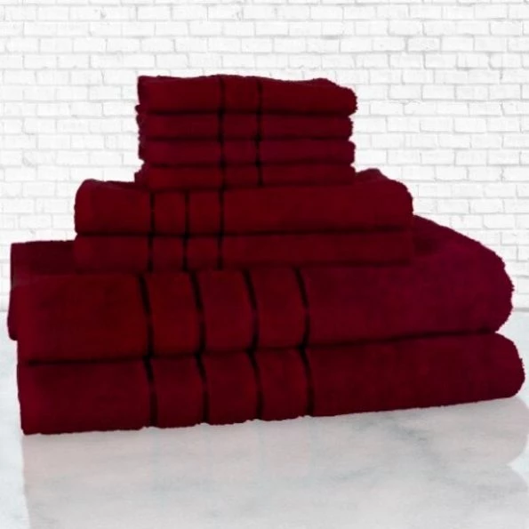 Hastings Home 8 Piece 100 Percent Cotton Plush Bath Towel Set Burgundy