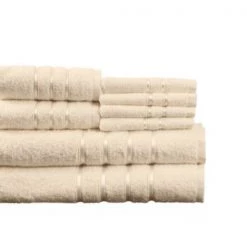 Hastings Home 8 Piece 100 Percent Cotton Plush Bath Towel Set – Bone