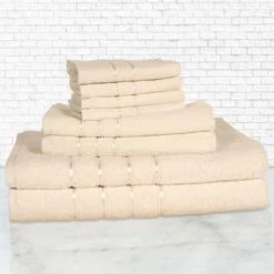 Hastings Home 8 Piece 100 Percent Cotton Plush Bath Towel Set – Bone