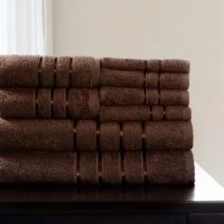 Hastings Home 8 Piece 100 Percent Cotton Plush Bath Towel Set Choc