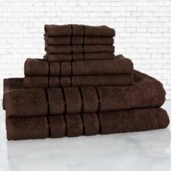 Hastings Home 8 Piece 100 Percent Cotton Plush Bath Towel Set Choc