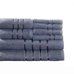 Hastings Home 8 Piece 100 Percent Cotton Plush Bath Towel Set – Silver
