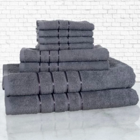 Hastings Home 8 Piece 100 Percent Cotton Plush Bath Towel Set – Silver