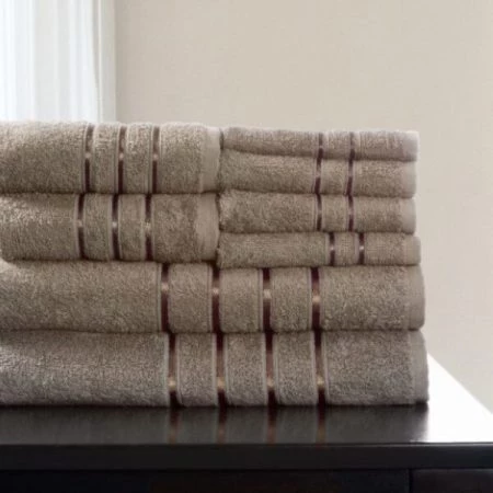 Hastings Home 8 Piece 100 Percent Cotton Plush Bath Towel Set - Taupe