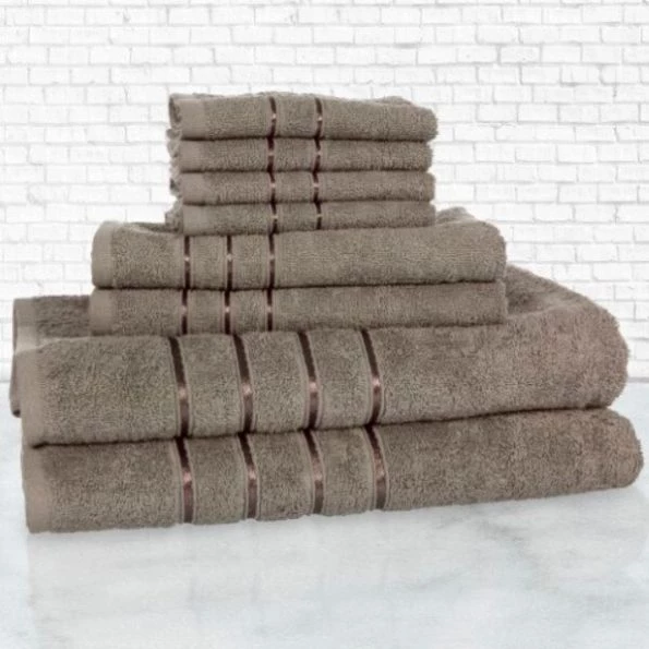 Hastings Home 8 Piece 100 Percent Cotton Plush Bath Towel Set – Taupe