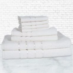 Hastings Home 8 Piece 100 Percent Cotton Plush Bath Towel Set – White