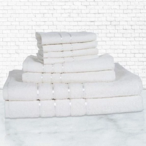 Hastings Home 8 Piece 100 Percent Cotton Plush Bath Towel Set – White
