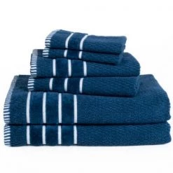 6-piece 100-percent Cotton Towel Set with 2 Bath Towels, 2 Hand Towels and 2 Washcloths (Navy)