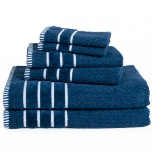 6-piece 100-percent Cotton Towel Set with 2 Bath Towels, 2 Hand Towels and 2 Washcloths (Navy)