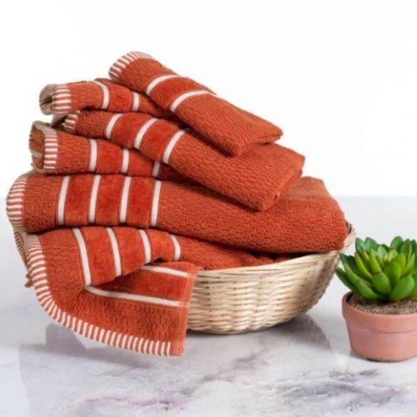 Hastings Home Combed Cotton 6-piece Set with 2 Bath Towels, 2 Hand Towels and 2 Washcloths | Brick Orange 1 Combed Cotton 6-piece Set with 2 Bath Towels, 2 Hand Towels and 2 Washcloths | Brick Orange