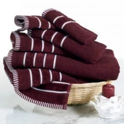 Combed Cotton Rice Weave 6-piece Set with 2 Bath Towels, 2 Hand Towels and 2 Washcloths | Burgundy