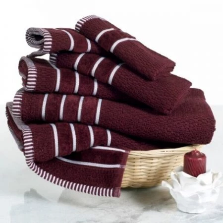 Hastings Home Combed Cotton Rice Weave 6-piece Set with 2 Bath Towels, 2 Hand Towels and 2 Washcloths | Burgundy