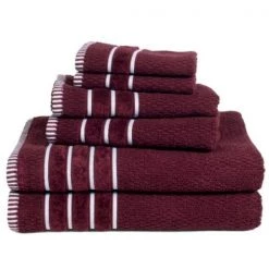 Combed Cotton Rice Weave 6-piece Set with 2 Bath Towels, 2 Hand Towels and 2 Washcloths | Burgundy