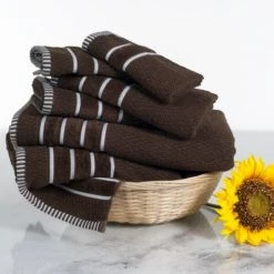 Combed Cotton 6 piece Set with 2 Bath Towels, 2 Hand Towels and 2 Washcloths | Chocolate Brown