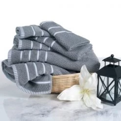 Combed Cotton Rice Weave 6-piece Set with 2 Bath Towels, 2 Hand Towels and 2 Washcloths |Silver Gray