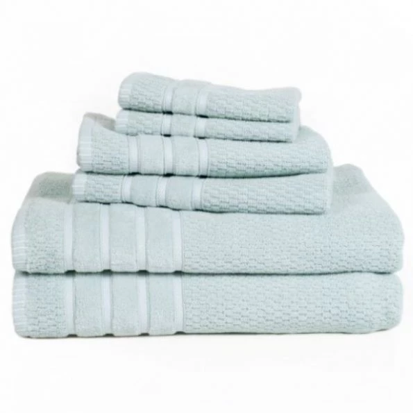 6-piece 100 Percent Cotton Towel Set with 2 Bath Towels, 2 Hand Towels and 2 Washcloths (Seafoam)