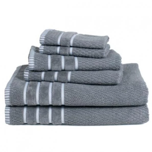 Combed Cotton Rice Weave 6-piece Set with 2 Bath Towels, 2 Hand Towels and 2 Washcloths |Silver Gray