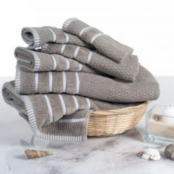 6-piece 100-percent Cotton Towel Set with 2 Bath Towels, 2 Hand Towels and 2 Washcloths (Taupe)