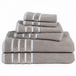 6-piece 100-percent Cotton Towel Set with 2 Bath Towels, 2 Hand Towels and 2 Washcloths (Taupe)