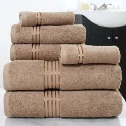 Hastings Home 6-Piece Cotton Bath Towel Set-Taupe