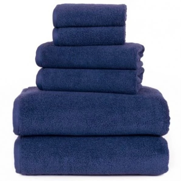 6-piece 100-percent Cotton Towel Set with 2 Bath Towels, 2 Hand Towels and 2 Washcloths (Navy)