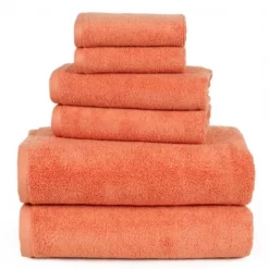 6-piece 100-percent Cotton Towel Set with 2 Bath Towels, 2 Hand Towels and 2 Washcloths (Brick)