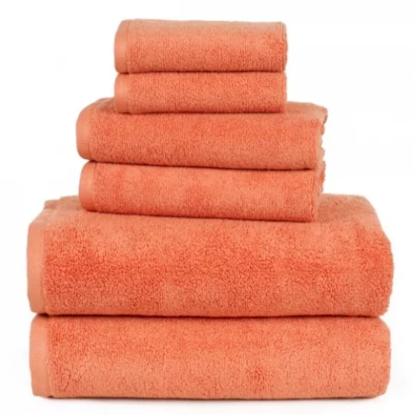 6-piece 100-percent Cotton Towel Set with 2 Bath Towels, 2 Hand Towels and 2 Washcloths (Brick)
