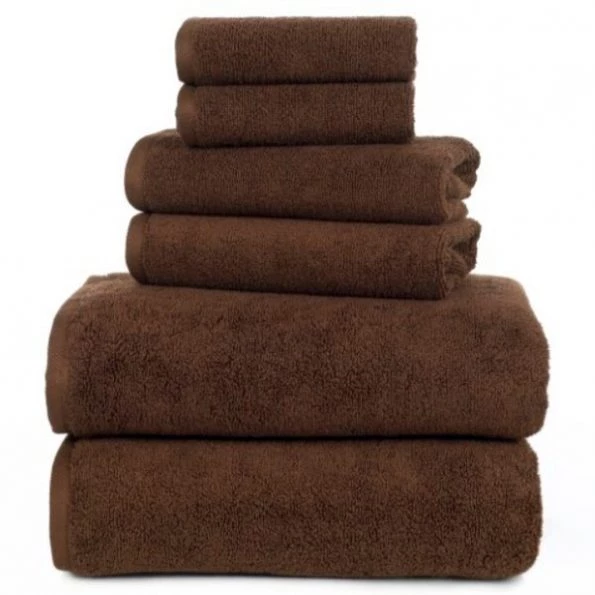 6-piece 100-percent Cotton Towel Set with 2 Bath Towels, 2 Hand Towels and 2 Washcloths (Chocolate)