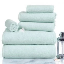 6-piece 100 Percent Cotton Towel Set With 2 Bath Towels, 2 Hand Towels and 2 Washcloths (Seafoam)