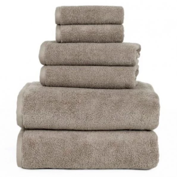 6-piece 100-percent Cotton Towel Set with 2 Bath Towels, 2 Hand Towels and 2 Washcloths (Taupe)