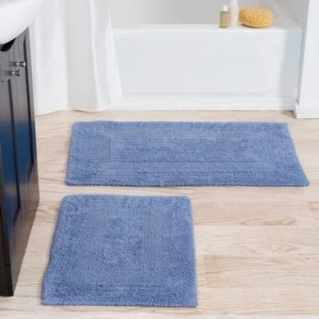 Hastings Home 2-piece 100-percent Cotton Bathmat, Reversible, Soft, Absorbent Bathroom Rugs, Blue