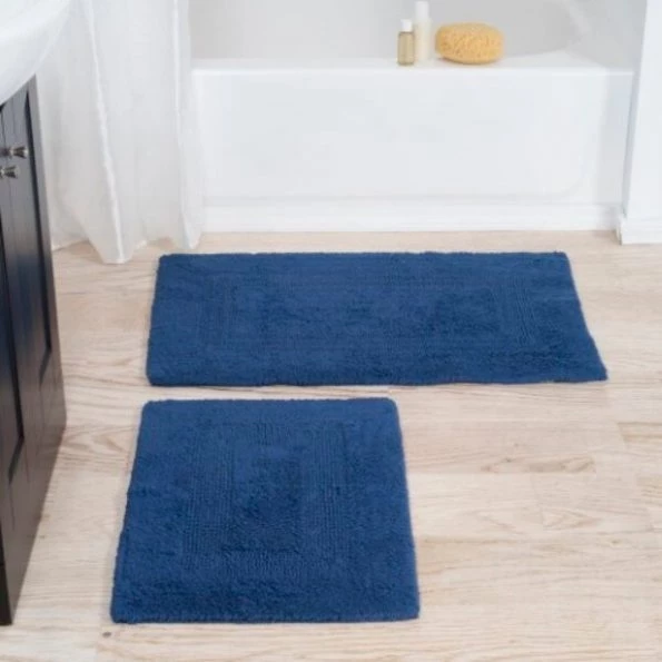 2-piece 100-percent Cotton Bathmat, Reversible, Soft, Absorbent Bathroom Rugs, Navy