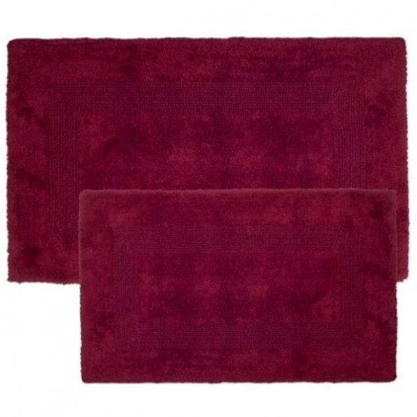 2-piece 100-percent Cotton Bath Mat, Reversible, Soft, Absorbent Bathroom Rugs, Burgundy