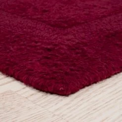 2-piece 100-percent Cotton Bath Mat, Reversible, Soft, Absorbent Bathroom Rugs, Burgundy