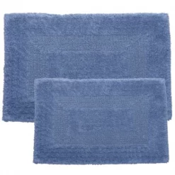 2-piece 100-percent Cotton Bathmat, Reversible, Soft, Absorbent Bathroom Rugs, Blue
